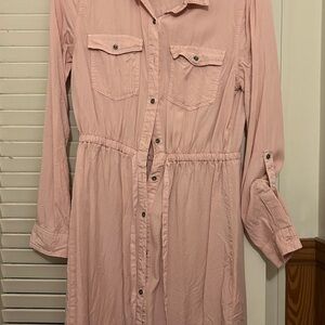 Pink Button-Up Long Sleeve Dress